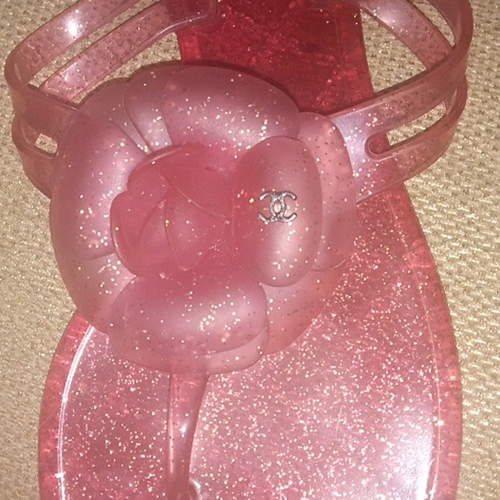 Authentic Chanel Flower Sparkle "Jelly" Pool Slides Gem